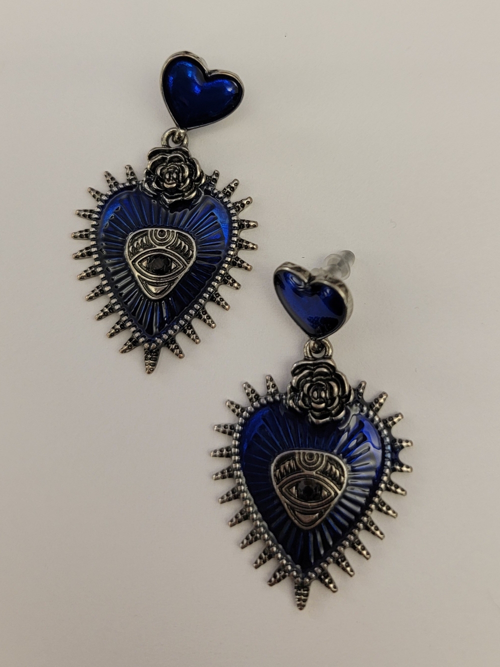 Blue Heart Evil Eye Drop Earrings